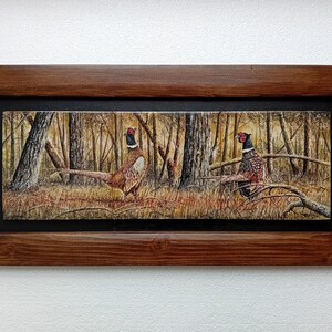 Hand-painted Ceramic Tiles, 14x42 cm (5.5x16.5 in - Unframed) - Pheasant Duo Painting