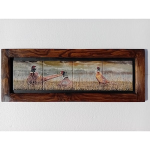 Hand-painted Ceramic Tiles (Glazed Tiles), 15x60 cm/5.9x23.6 in (Unframed/Tiles only) - Trio of pheasants Painting