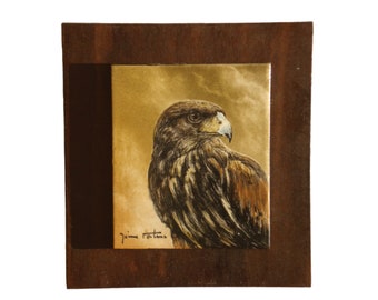 Hand-painted Ceramic Tile (Glazed Tile), 12x14 cm (Unframed), Falconry Painting - "Àguia"