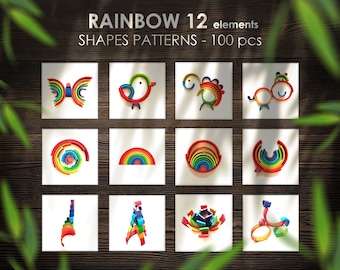 ARCO IRIS - 100 Plantillas - Patrones - Formas - Ideas - Inspiraciones - PDF Imprimible - Tarjetas - Montessori - Grimms