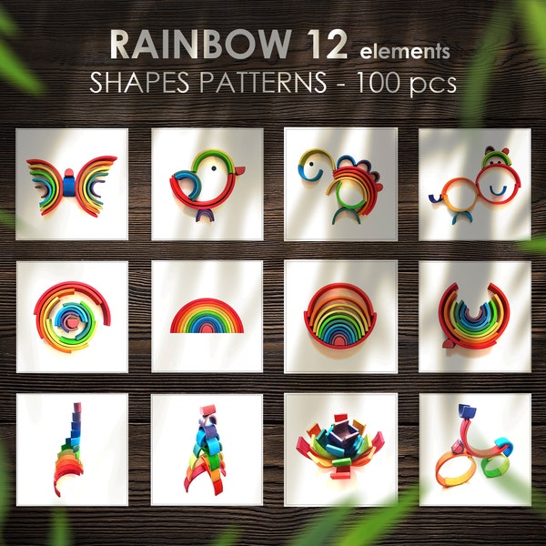 RAINBOW - 100 Templates - Patterns - Shapes - Ideas - Inspirations - Printable PDF - Cards - Montessori - Grimms