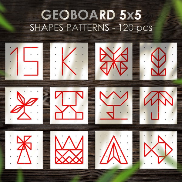 GEOBOARD 5x5 Shapes Pattern Cards 120 pcs - printable PDF - Montessori activity