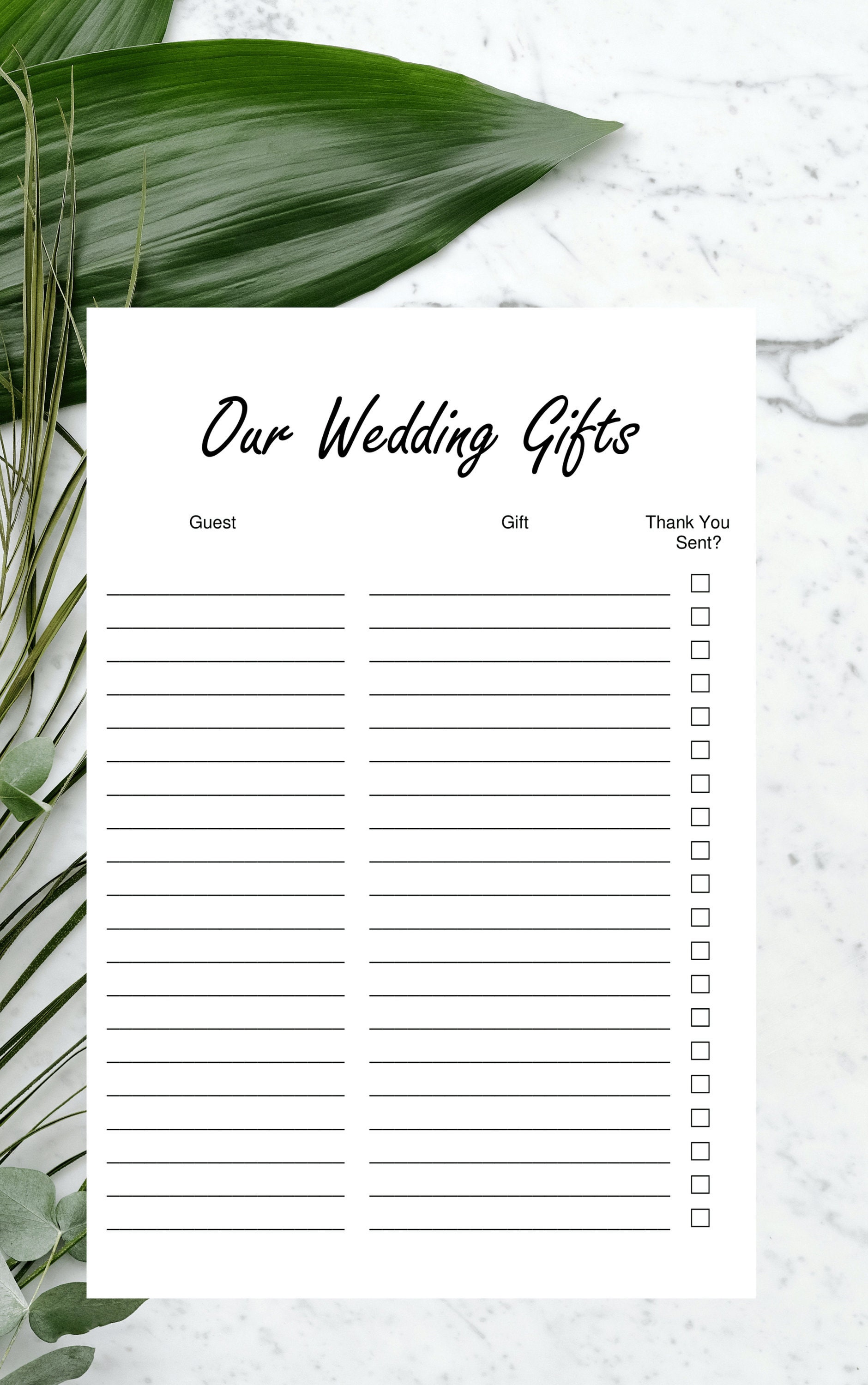 Free Printable Wedding Gift Tracker