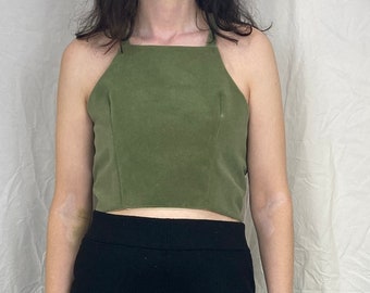 Zarah Handmade Cross Back Green Velvet Crop Top