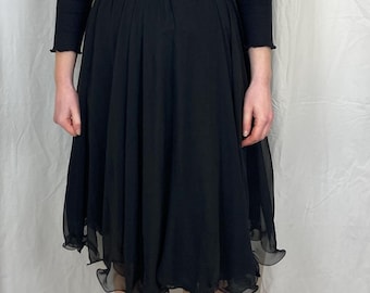 Vintage 90s Black Ruffle Hem Midi Skirt