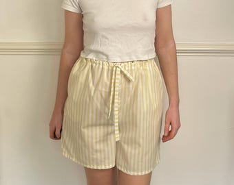 Handmade Long Yellow Striped Cotton Drawstring Shorts