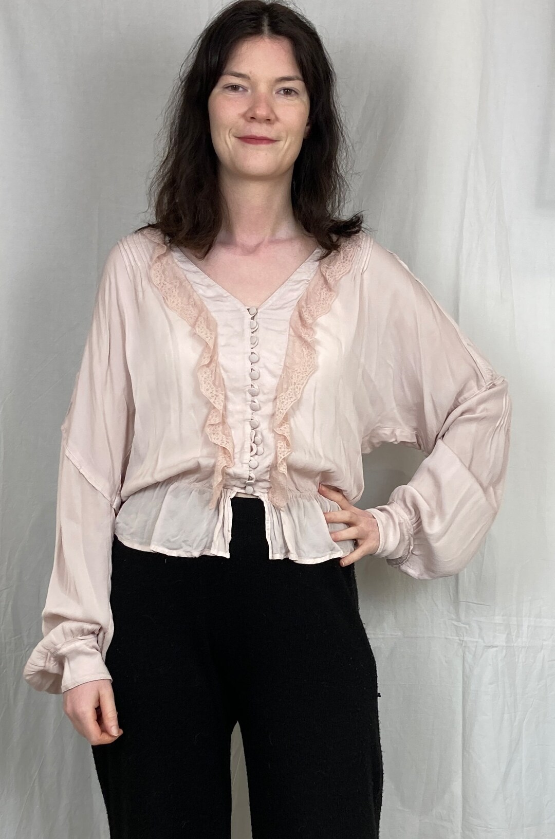 Pink Ruffle Neck Blouse Vintage 90s Light Pink Lace Ruffle Neck Blouse - Etsy