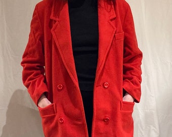 Vintage 80s Long Red Wool Coat