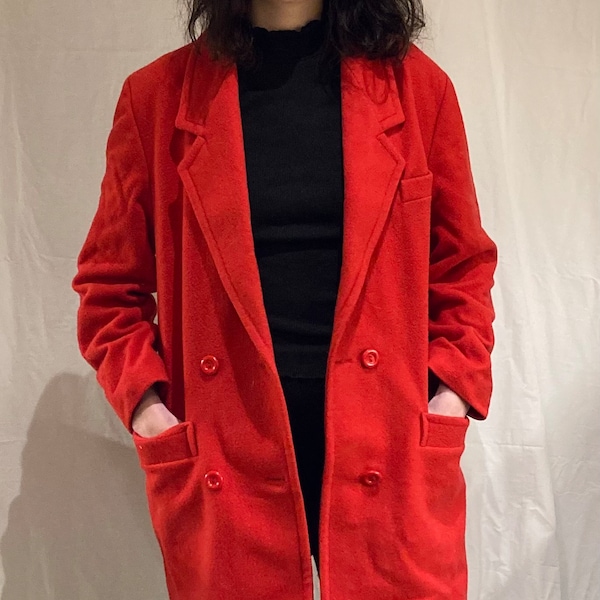 Long manteau en laine rouge vintage des années 80