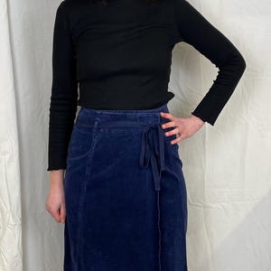 Vintage 90s Blue Velvet Long Wrap Skirt