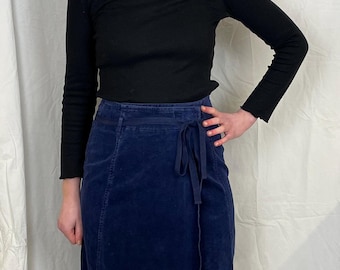 Vintage 90s Blue Velvet Long Wrap Skirt