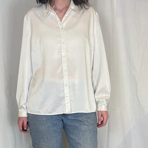 Vintage 90s White Satin Collared Shirt