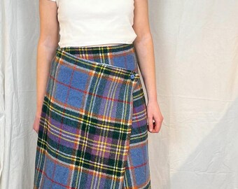 Carly Handmade Blue Tartan Wool Asymmetric Maxi Skirt