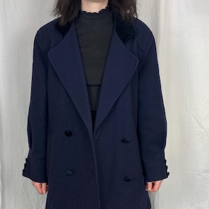 Vintage 90s Blue Wool Jacket with Velvet Collar