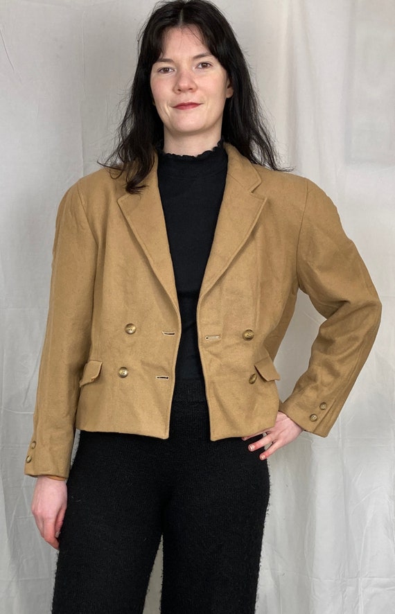 Vintage 80s Jaeger Tan Brown Wool Blazer Jacket