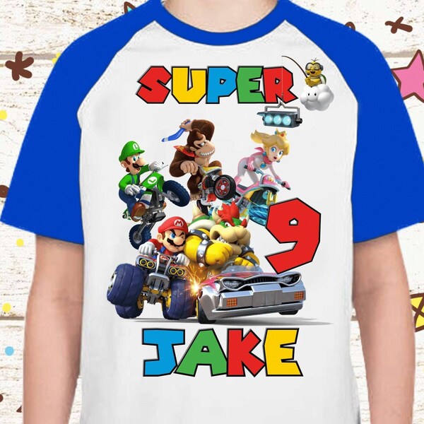 Super mario kart Birthday Shirt Super Mario kart theme shirt Personalized shirt family shirt gift Birthday shirt raglan shirt - CUSTOM!