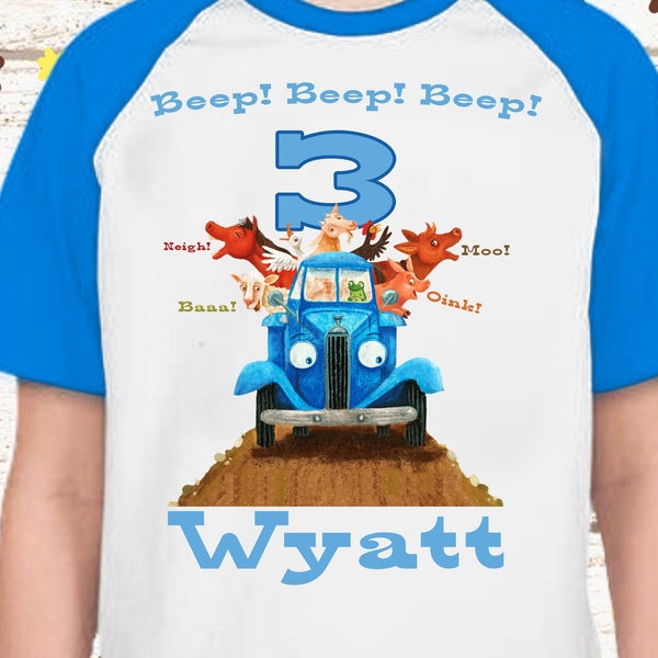 Little Blue Truck Beep Birthday Shirt, Farm animals, Personalized Truck Shirt Birthday Gift shirt, Custom Family Birthday Theme Unisex