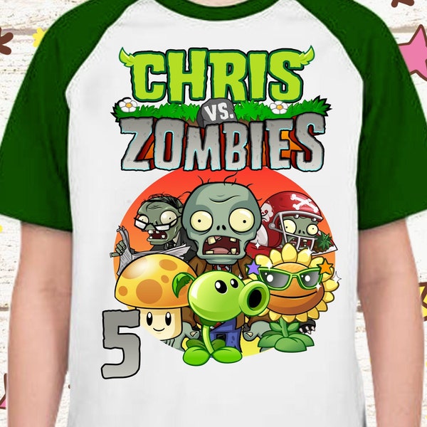 Plants vs Zombies Verjaardag shirt PvZ kids gamer shirt - Family matching set - Unisex Naam en leeftijd Gepersonaliseerde Plants v Zombies tee