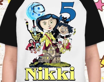 Coraline Inspired Family Match shirt, Birthday shirt Raglan, Halloween movie Coraline - Unisex Coraline theme party custom gift shirt