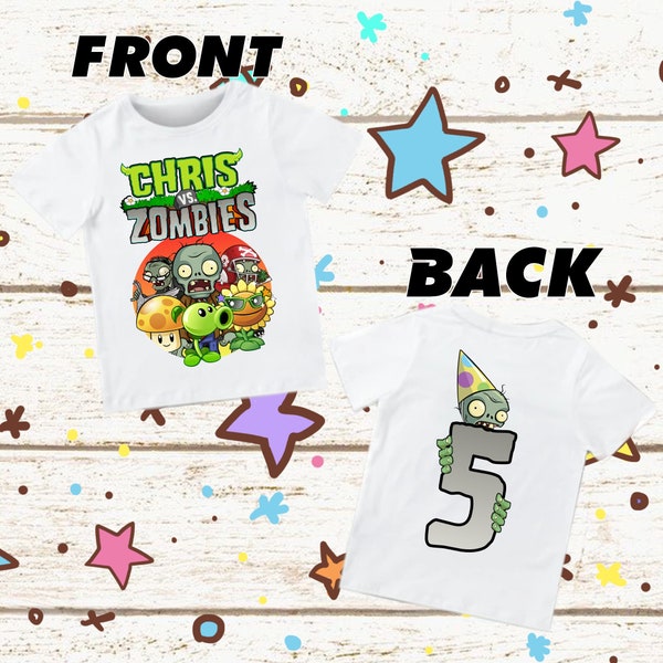 Plants vs Zombies Verjaardag shirt PvZ kids gamer shirt - Family matching set - Unisex Naam en leeftijd Gepersonaliseerde Plants v Zombies tee naam leeftijd