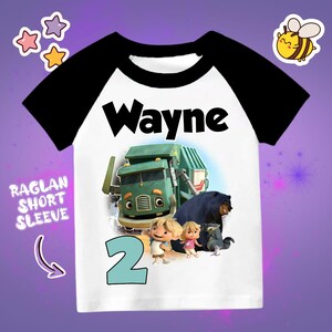 Truck Personalized Birthday T Shirt, Truck Green Theme Party, Personalized Raglan Name & Age, Trassh Truck Custom T Shirt, Gift for Kids