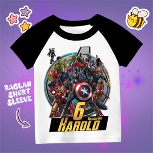Superhero Personalized Birthday T Shirt, Hulk, Iron man Theme Party, Personalized Raglan Name & Age, Superhero Custom T Shirt, Gift for Kids