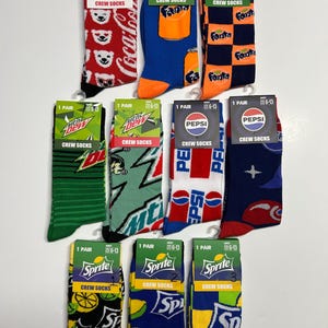 Calcetines divertidos y novedosos con diseño de Soda Odd Sox, para fiestas, para hombres y mujeres, tallas adultas 6-13, envío rápido
