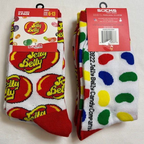 3-Pack | Odd Sox Crazy Funny Novelty Crew Socks Jelly Belly Beans Food Snack Candy Easter | Men & Women Adult Size 6-13 | Fast Shipping