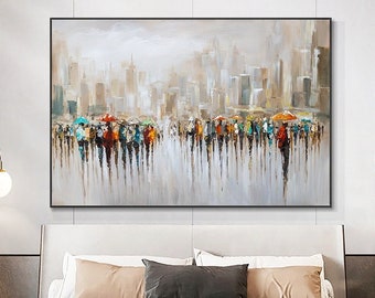 Painting on Canvas, Busy Street, Abstract Art, Wall Painting, Large Wall Art, Wall Decor, Living Room Wall Art, Housewarming Gift