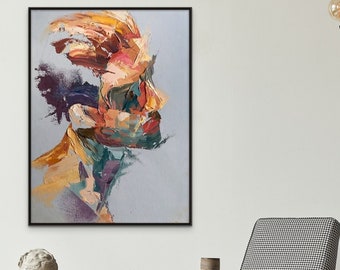 Abstract Wall Decor Abstract Reality Large Wall Painting Man Portrait Abstract Painting Handmade Wall Art Living Room Wall Decor Gift