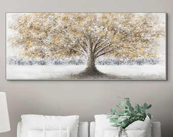 Large Wall Art, Landscape Painting of Forest Trees, Tree Painting, Living Room Canvas Art, Textured Wall Art, Nature Painting