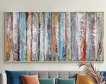 Tree Bark Painting - Extra Large Abstract Art Canvas, Rustic Tree Wall Decor for Modern Living Room, Unique Hand-Painted Gift