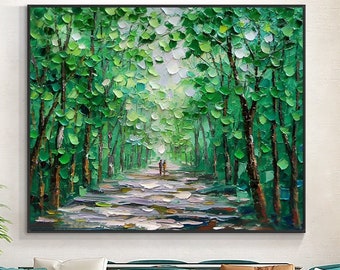 Green Forest Oil Painting: Abstract Nature Wall Art
