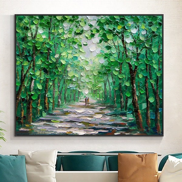 Nature Painting Forest Wall Decor, Contemporary Forest Oil Painting, Vintage-inspired Abstract Wall Art for Home - Art Collector's Gift