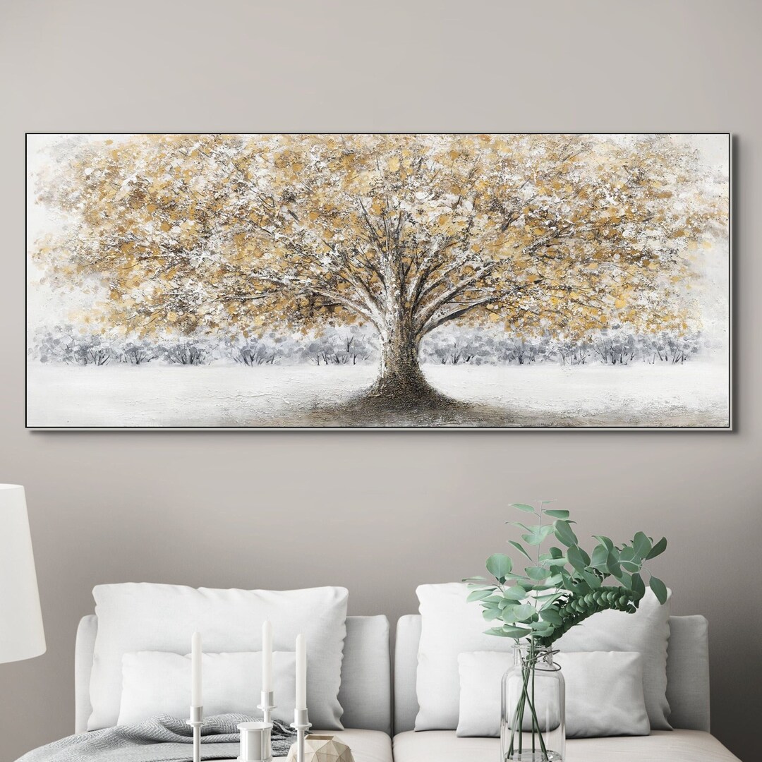 Large Wall Art, Texture Painting of Tree, Earthy Living Room Painting on Canvas, Original ...