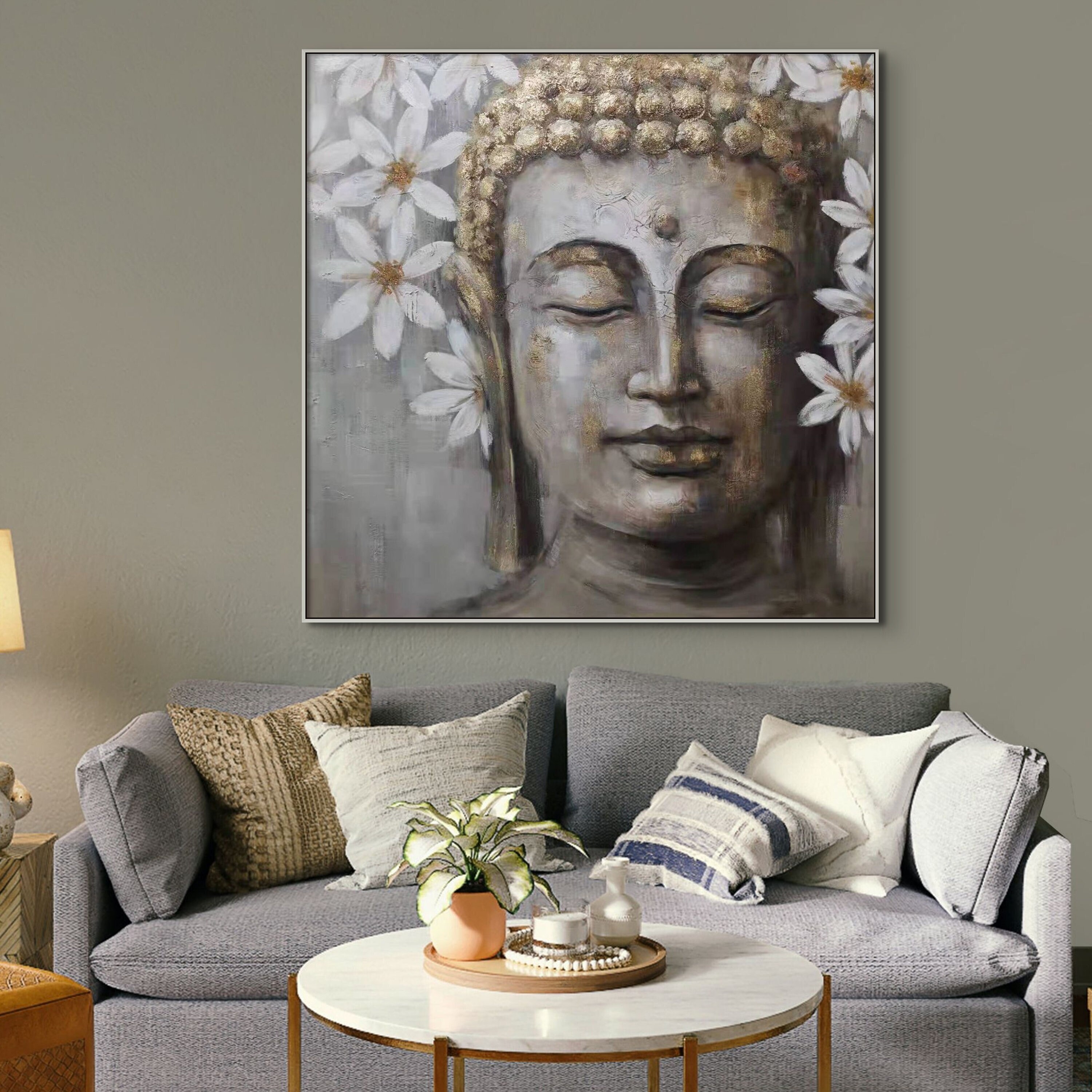 Large Buddha Wall Art, Hand-painted Oil Canvas, Contemporary Buddhist ...