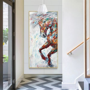 Large Vertical Wall Art, Horse Painting, Animal Wall Decor for Living Room, Home or Office, Gift for Animal Lovers