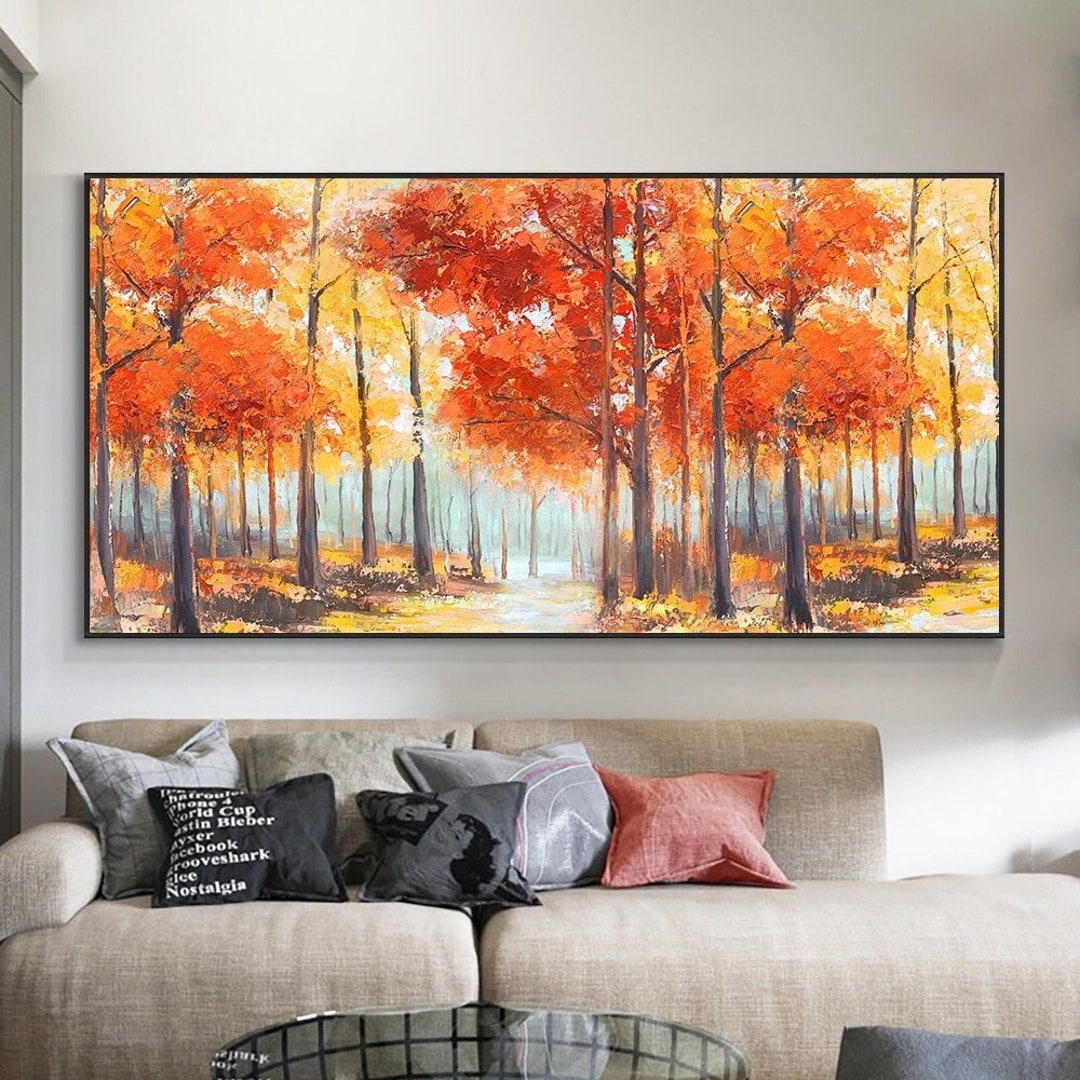Abstract Trees With Orange Yellow Oil Painting 100% Hand - Etsy Canada