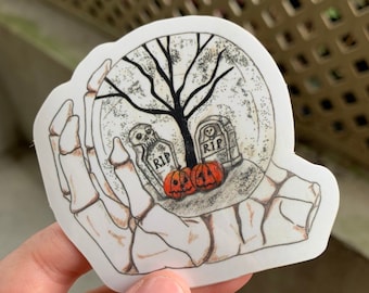 Halloween Skeleton Hand Snow Globe Sticker
