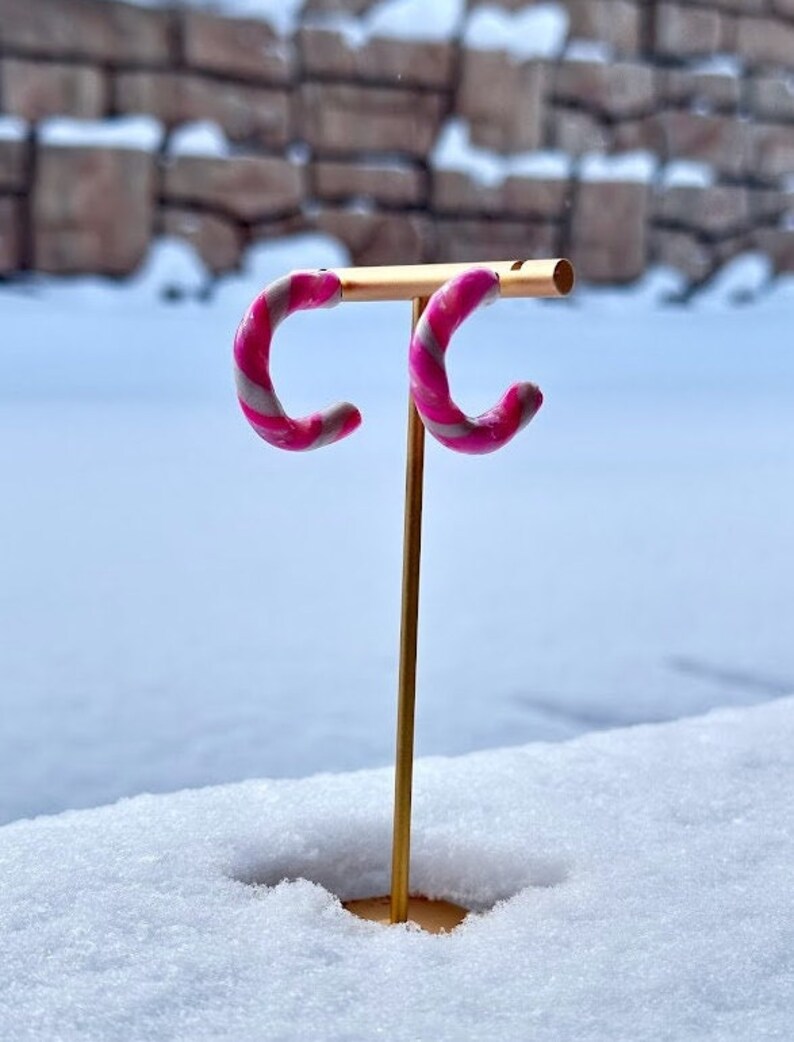 Pink Candy Cane Hoop Earrings/polymer Clay Earrings/christmas Etsy