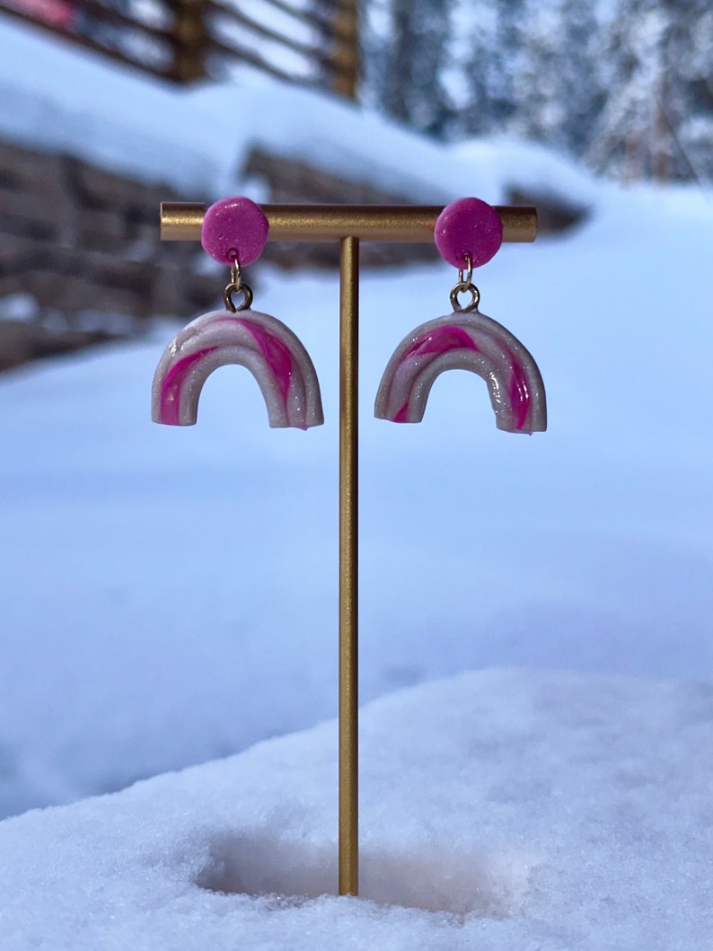 Pink Candy Cane Arch Polymer Clay Earrings/handmade Polymer Clay Dangle