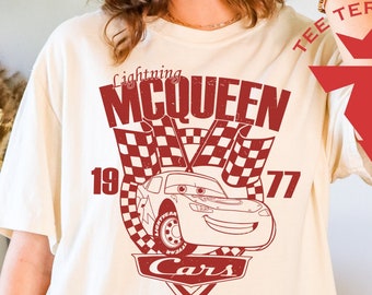 Lightning McQueen Shirt, Comfort Colors® Vintage, Disney Lover Gift, Retro Disney Cars, McQueen 1977 Tee, Cars Land Shirt, Disney Car Pixar