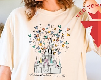 Comfort Colors® Happiest Place on Earth Shirt, Disney Castle Tee, Disney World T-Shirt, Magic Kingdom Shirt, Disneyland Shirt, Mickey Head