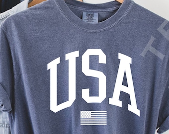 Comfort Colors USA Tshirt, White Flag 4 of July Tshirt, USA Flag Tshirt, USA Shirt for 4of July, Independent Day Shirt, Big Letter Usa Shirt
