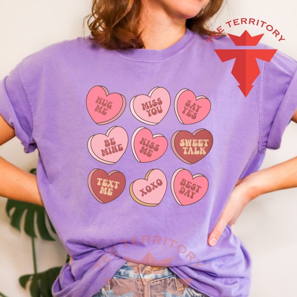 Comfort Colors® Heart Text Tee, Valentines Day Gift Shirt, Hug Me Miss You Say Yes Xoxo Be Mine Best Day Kiss Me Text Me Sweet Talk T-Shirt