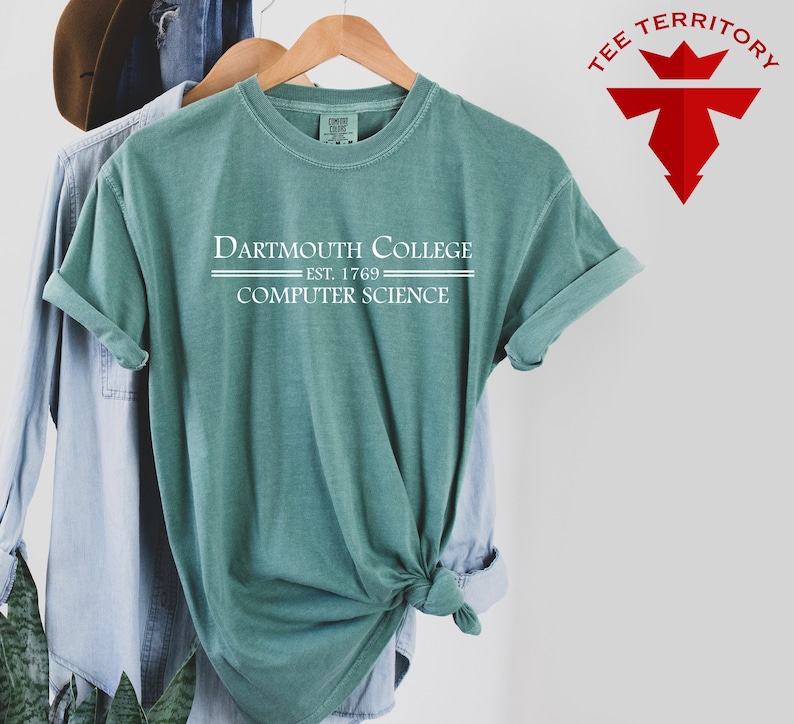 May include: A teal blue t-shirt with white text that reads "Dartmouth College - Est. 1769 - Computer Science".