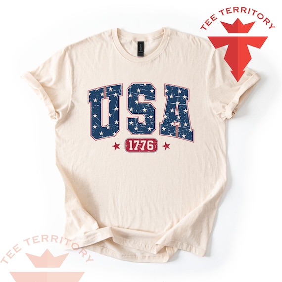 USA Crewneck T-shirt, United States Tshirt, 4th of July Tee, Patriotic TShirt, Vintage USA Shirt, Gift for Dad, Cotton Retro America Shirt