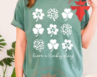 Comfort Colors® Shamrocks St. Patrick's Day T-Shirt, Minimal Shamrock Shirt, Have A Lucky Day Tee, 4 Leaf Clover T-Shirt, Lucky Patrick Tee