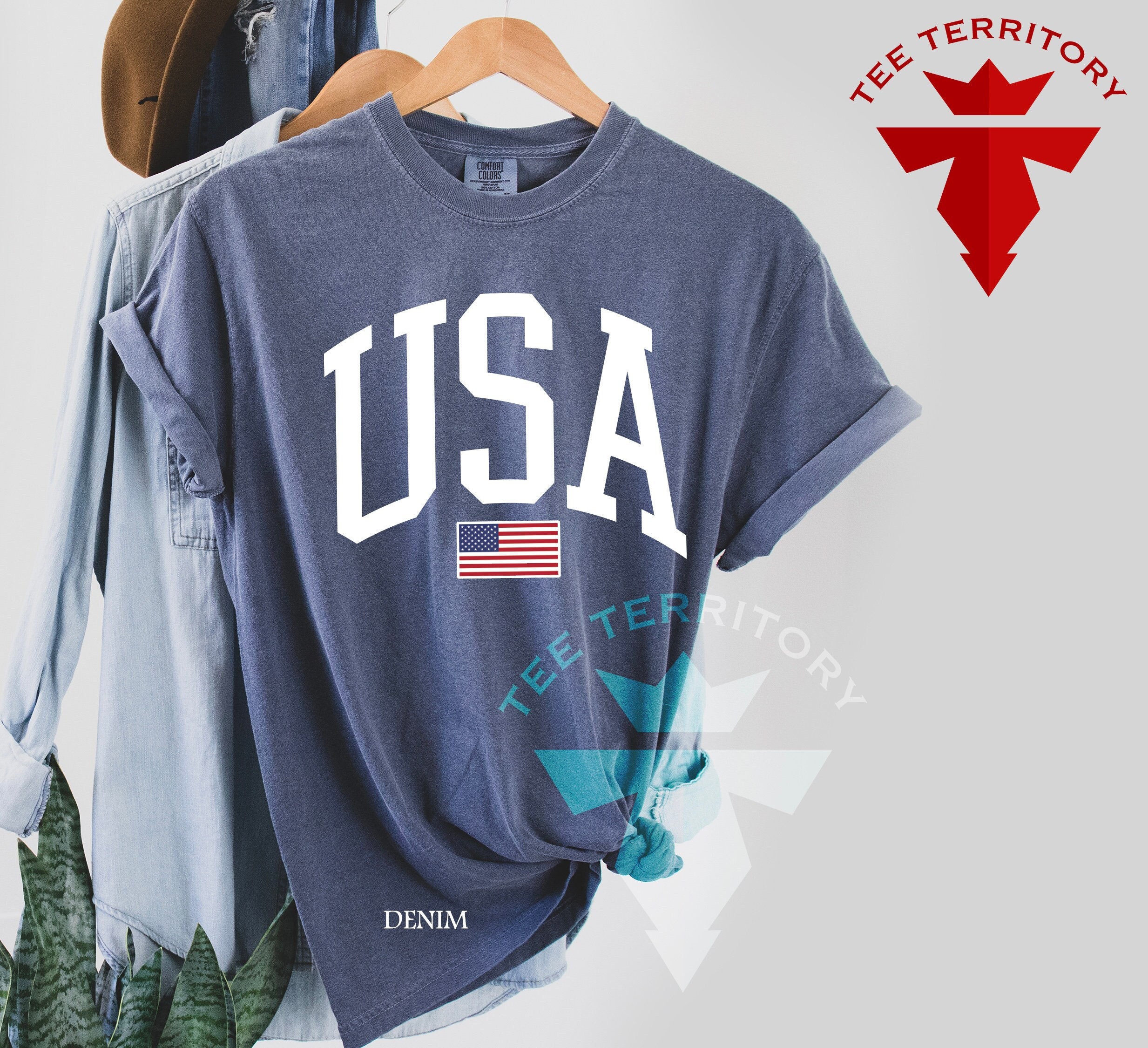 Vintage American USA Flag Print Design T-shirt Men's Tee Color Red 2X-Large