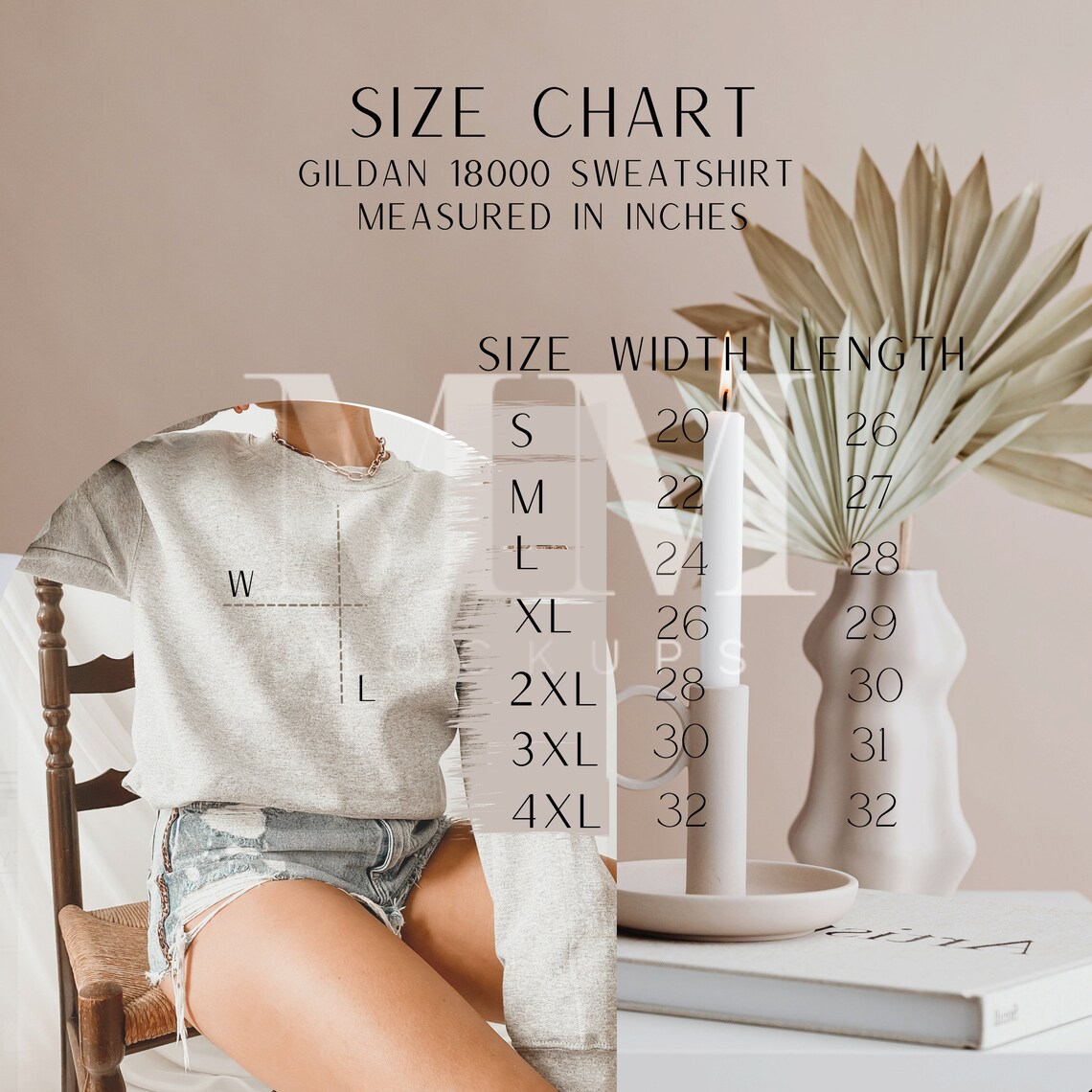 Download Gildan 18000 size chart mockup. Gildan size chart ...